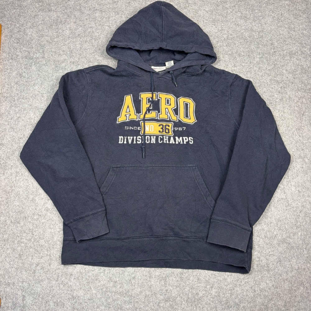Aeropostale Mens Navy Blue AERO Division Champs Graphic Hoodie Size Large
